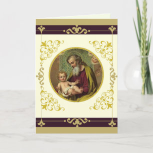 Carte St. Joseph & Enfant Jésus Or décoratif