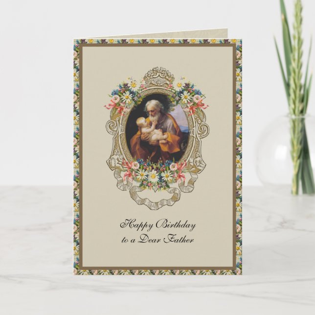 Carte St Joseph Père Papa Anniversaire Fleurie Prière (Devant)