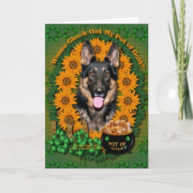 Carte St patrick - pot d'or - berger allemand - Kuno (Devant)