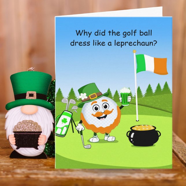 Carte St. Patrick’s Day Golf Ball Leprechaun Riddle (Créateur téléchargé)