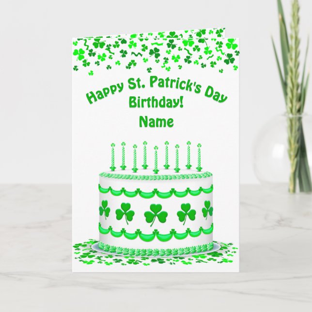 Carte St Patrick's Birthday Cake Custom Candles Greeting (Devant)