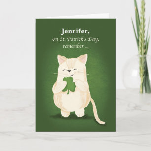 Carte St. Patricks Day Cute Kitten Holding Shamrock