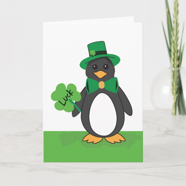 Carte St. Patricks Day Funny Lucky Penguin (Devant)