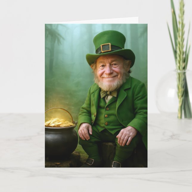 Carte St. Patrick's Day Leprechaun with Gold Coins (Devant)