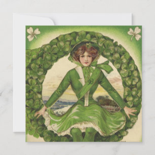 Carte St. Patrick's Day vintage, Wreath with Irish Lass