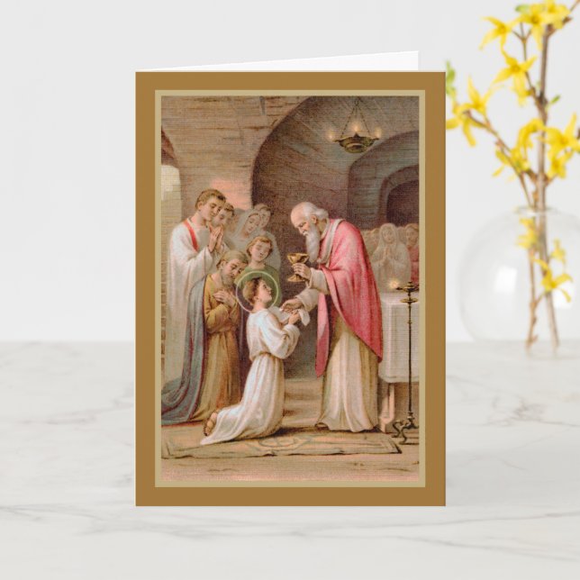 Carte St Tarcisius recevant l'Eucharistie (BL 02) Vierge (Fleur jaune)