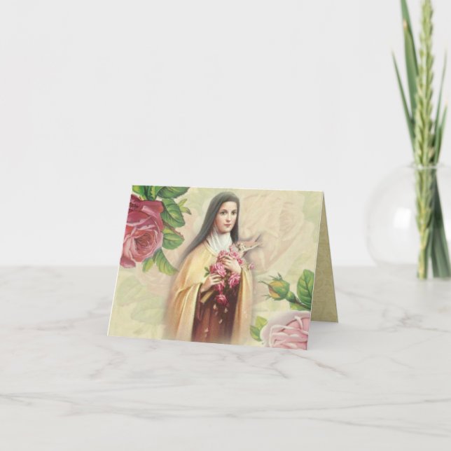 Carte St Therese la Petite Fleur avec roses roses roses (Devant)
