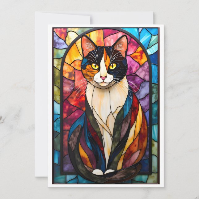 Carte Stained Glass Style Charming Calico Cat (Devant)