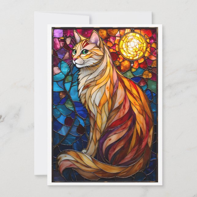Carte Stained Glass Style Fluffy Orange and White Cat  (Devant)