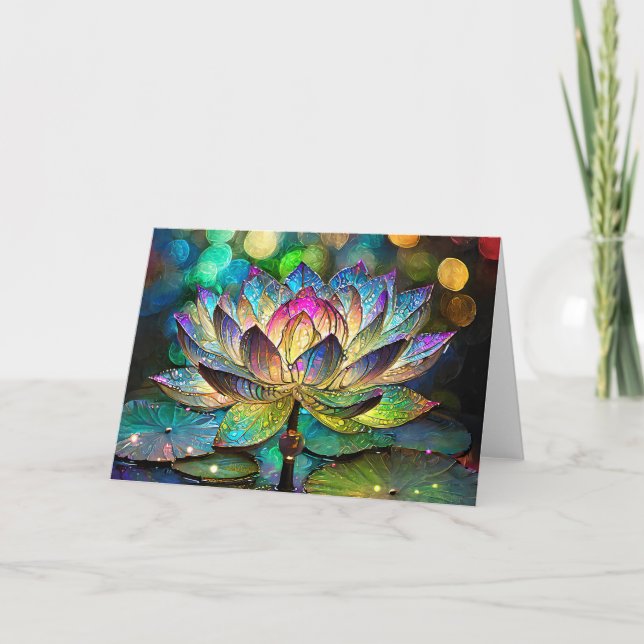 Carte Stained Glass Vibrant Lotus Flower (Devant)