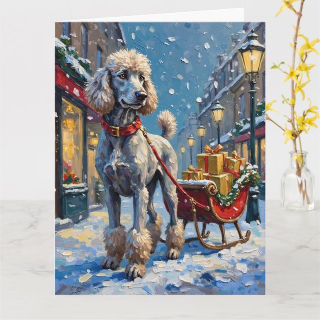 Carte Standard Poodle French Sleigh Christmas (Fleur jaune)