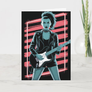 Carte Star de Rock Rebelle : Guitariste Féminine en Cuir