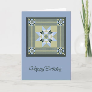 Carte Star Quilt Carré en bleu & vert Anniversaire