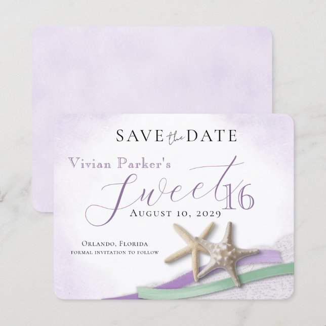 Carte Starfish Lace Sweet 16 Save the Date (Devant / Derrière)