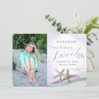 Carte Starfish Lace Sweet 16 Save the Date with Photo