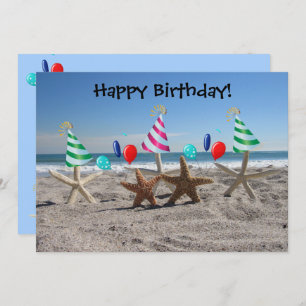 Carte Starfish on the Beach Flat Birthday Card