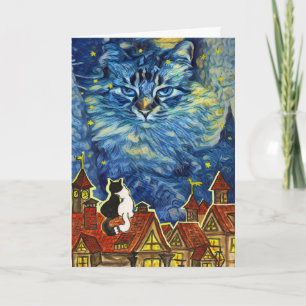 Carte Starry Night Cat Anniversary