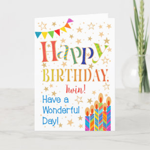 Carte Stars, Bunting, Candles for a Twin Birthday