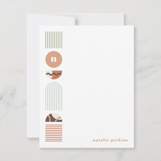 Carte Stationery géométrique Rainbow Monogram - Brown (Devant)