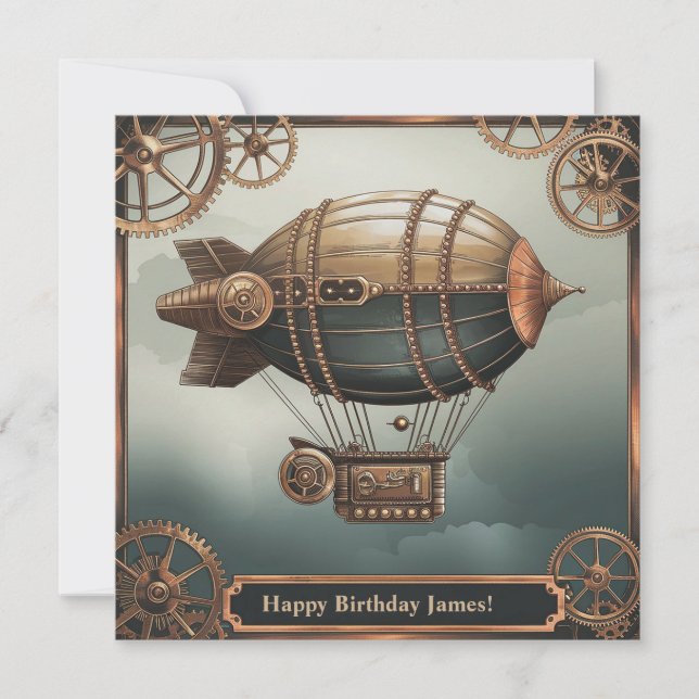 Carte Steampunk Airship Vintage Adventure Design (Devant)