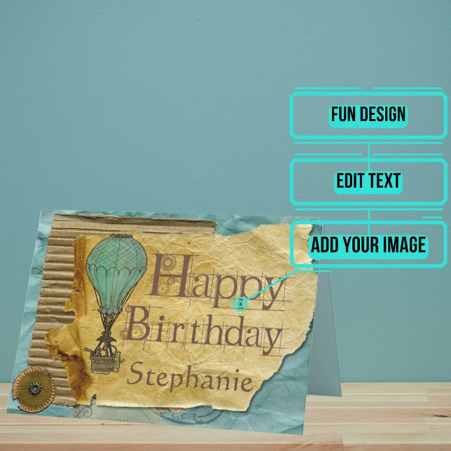 Carte Steampunk Anniversaire Vintage (The art on this card is inspired by steampunk and will make the perfect card)