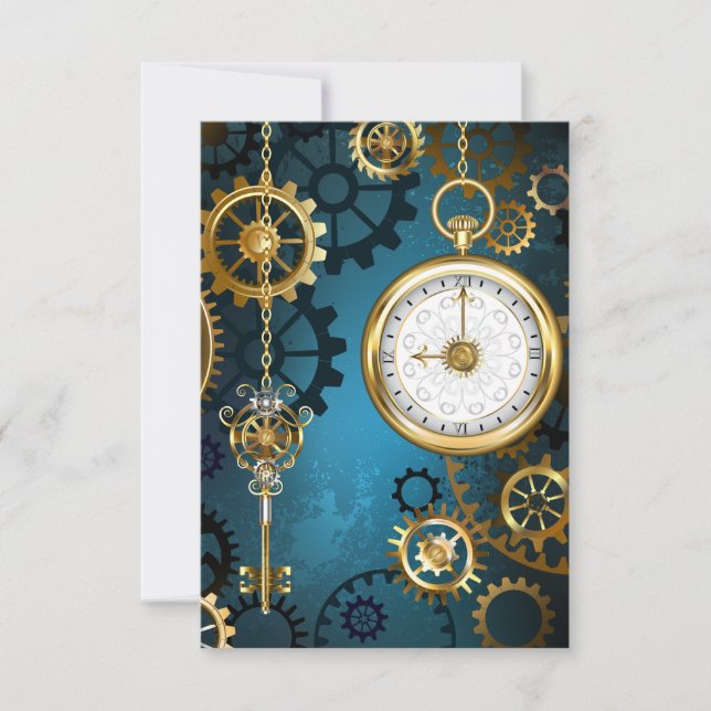 Carte Steampunk Arrière - plan turquoise avec Gears (Devant)