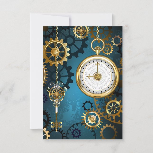 Carte Steampunk Arrière - plan turquoise avec Gears (Devant)