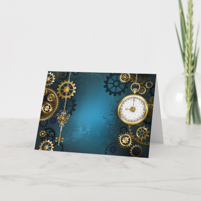 Carte Steampunk Arrière - plan turquoise avec Gears (Devant)