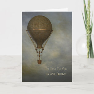 Carte Steampunk, ballon à air chaud, anniversaire