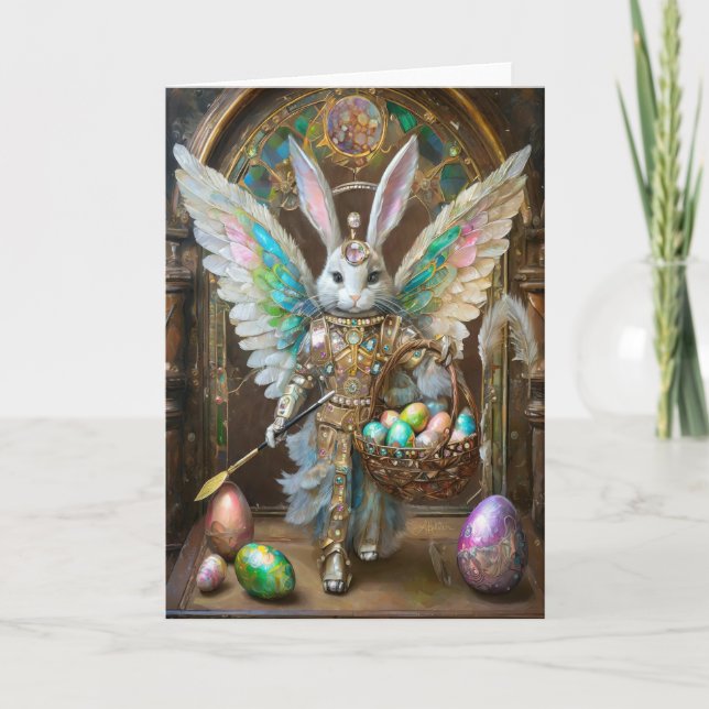 Carte Steampunk Bunny de Pâques Ange Chevalier (Devant)
