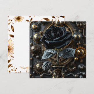 Carte Steampunk Gothique noir Rose blanc