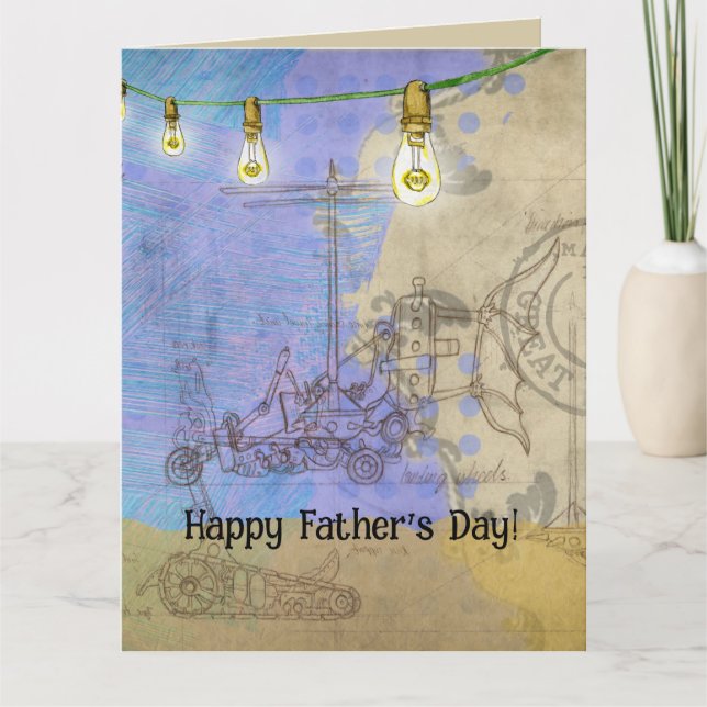 Carte Steampunk Mécanique Edison Light Bulb Architect (Devant)
