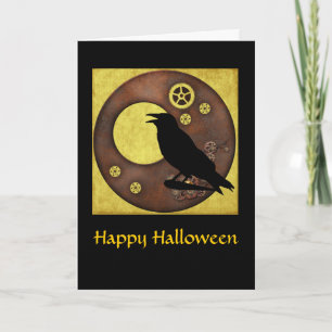 Carte Steampunk Raven Halloween Greeting Card