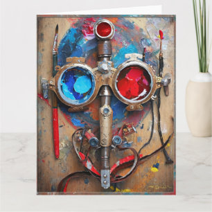 Carte Steampunk Red Blue Goggings Graffiti