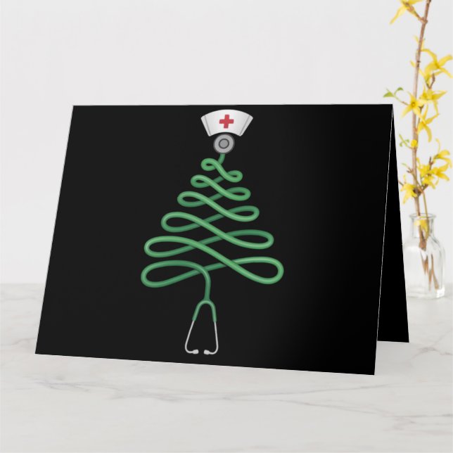 Carte Stethoscope Arbre de Noël Infirmière Scrub Xmas (Fleur jaune)
