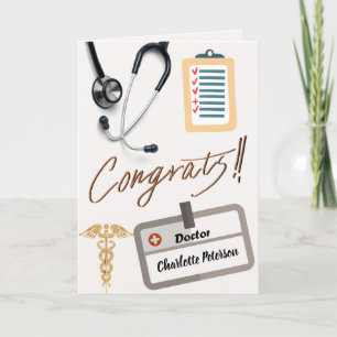 Carte Stéthoscope et caducée d'or Félicitations au docte