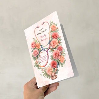 Carte Stéthoscope Rose Rose Fleurie Retraite Heureuse