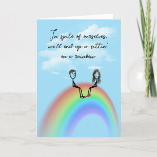 Carte Stick Anniversaire Figure Couple sur un arc-en-cie