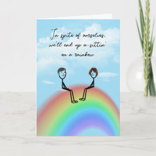 Carte Stick Anniversaire Figure Couple sur un arc-en-cie