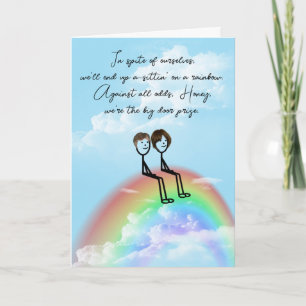 Carte Stick Anniversaire Figure Couple sur un arc-en-cie