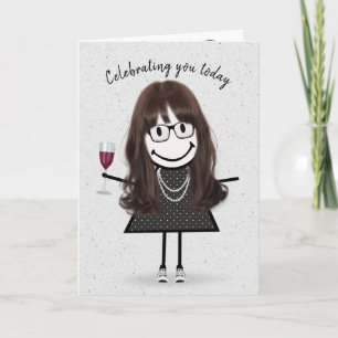 Carte Stick Figure Anniversaire fille avec vin rouge