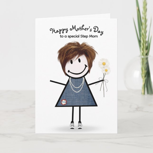 Carte Stick Figure Fête des Mères Fille pour Stepmaman (Devant)