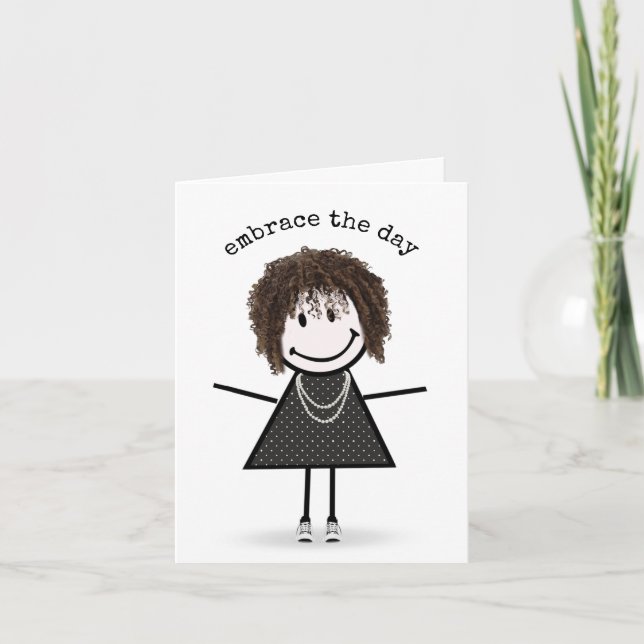 Carte Stick Figure Girl En Basket Bonjour (Devant)