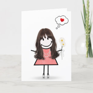 Carte Stick Figure Girl En vichy robe penser de vous