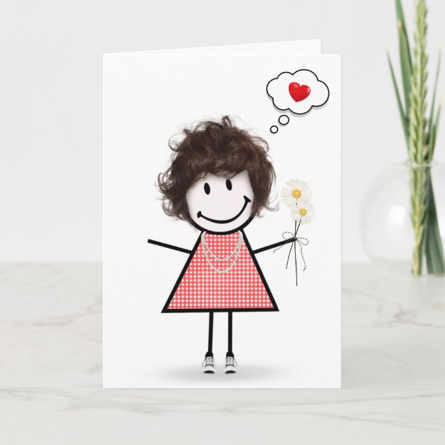 Carte Stick Figure Girl Thinking of You (Devant)
