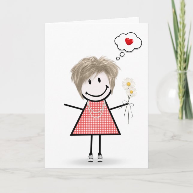Carte Stick Figure Girl Thinking of You (Devant)