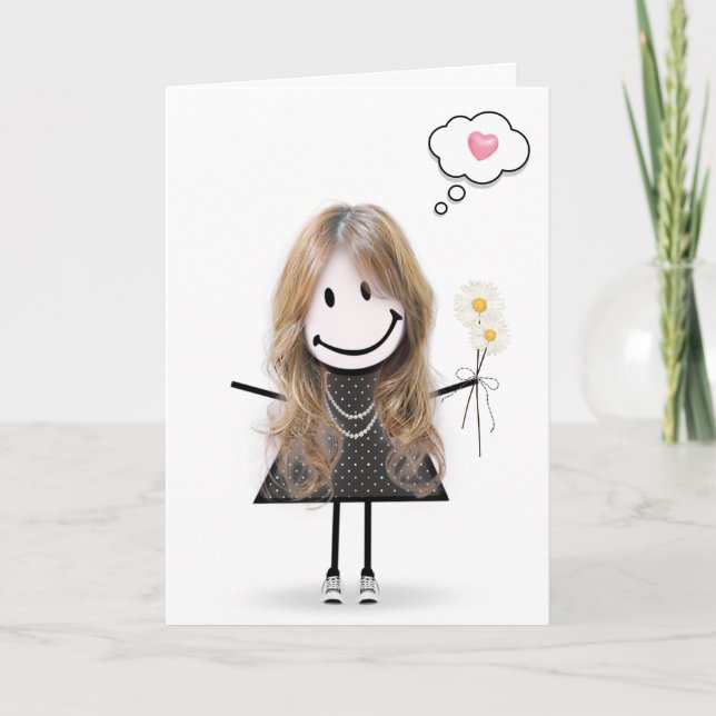 Carte Stick Figure Girl Thinking of You (Devant)