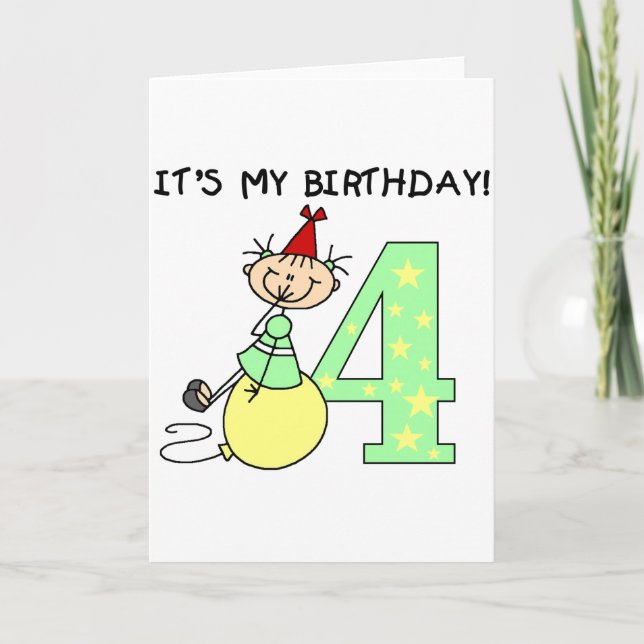 Carte Stick Girl 4th Birthday Tshirts et cadeaux (Devant)