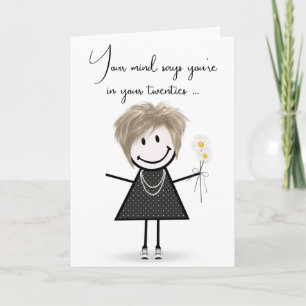 Carte Stick Girl d'anniversaire avec Daisy Bouquet