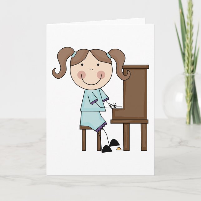 Carte Stick Girl Jouer Piano (Devant)